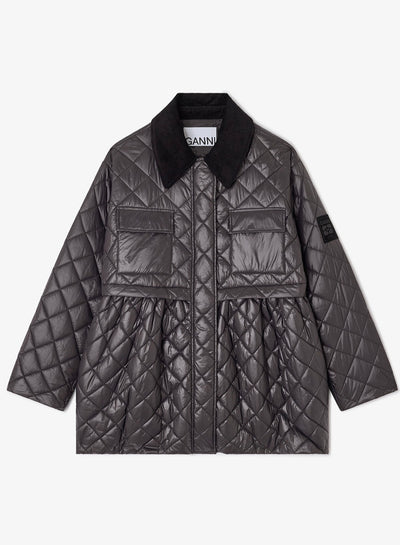 Shiny Quilt Midi Jacket W. Flare, Phantom