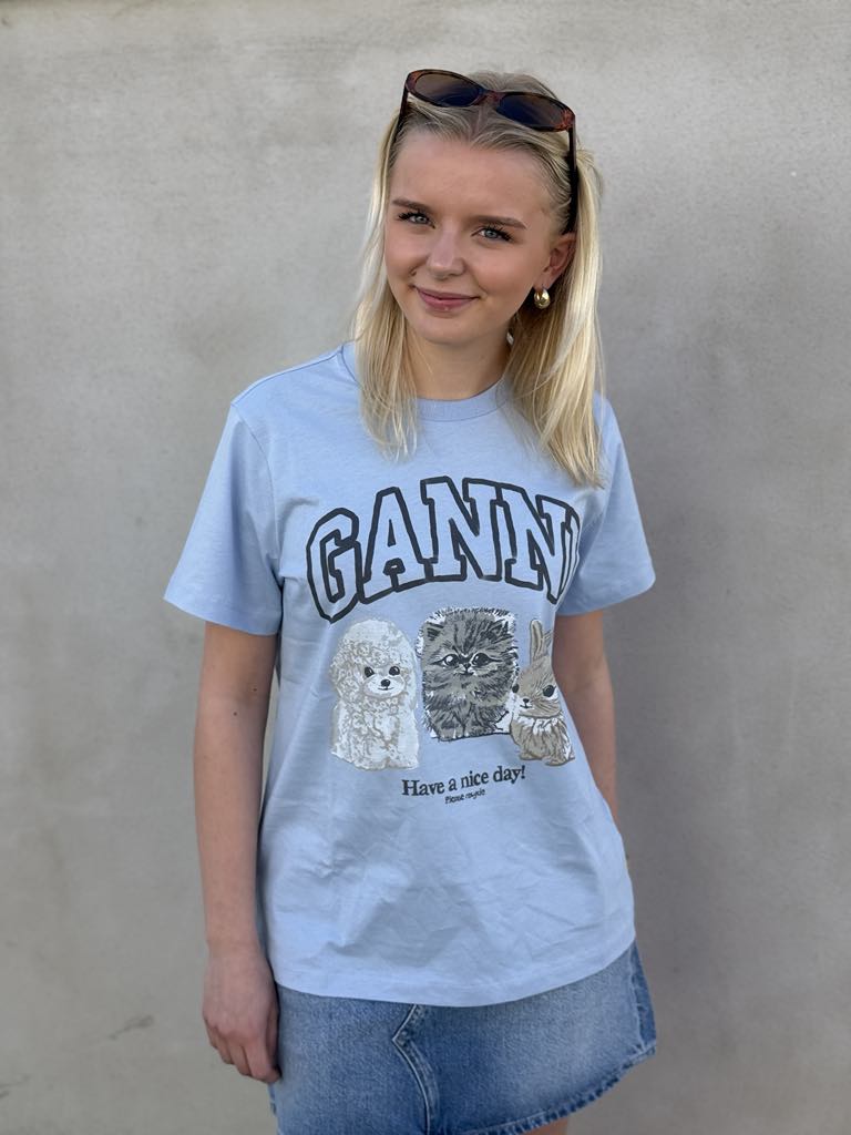Basic Cotton Jersey Animals Relaxed T-shirt, Chambray Blue