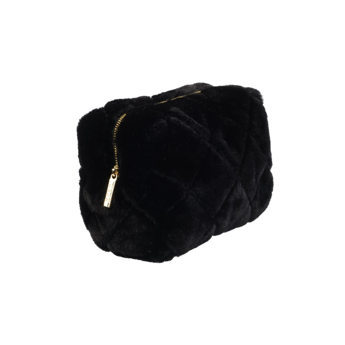 Faux Fur Quilted Make-Up Pouch Small, Black
