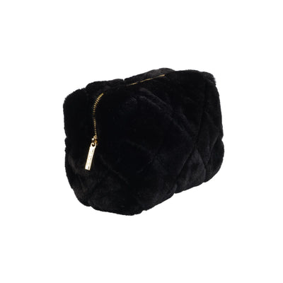 Faux Fur Quilted Make-Up Pouch Small, Black