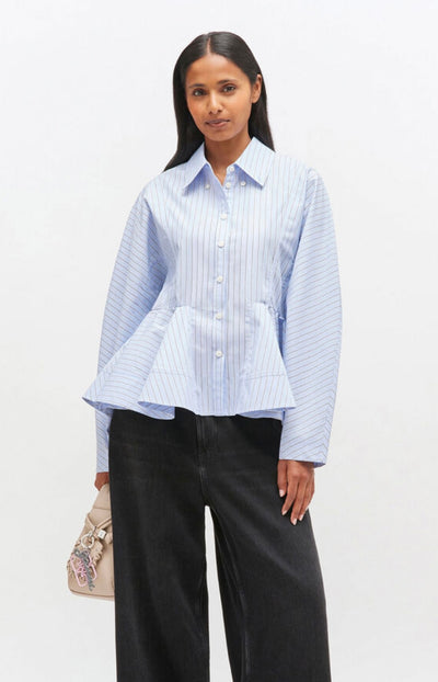 Stripe Cotton Peplum Shirt, Lavender Lustre