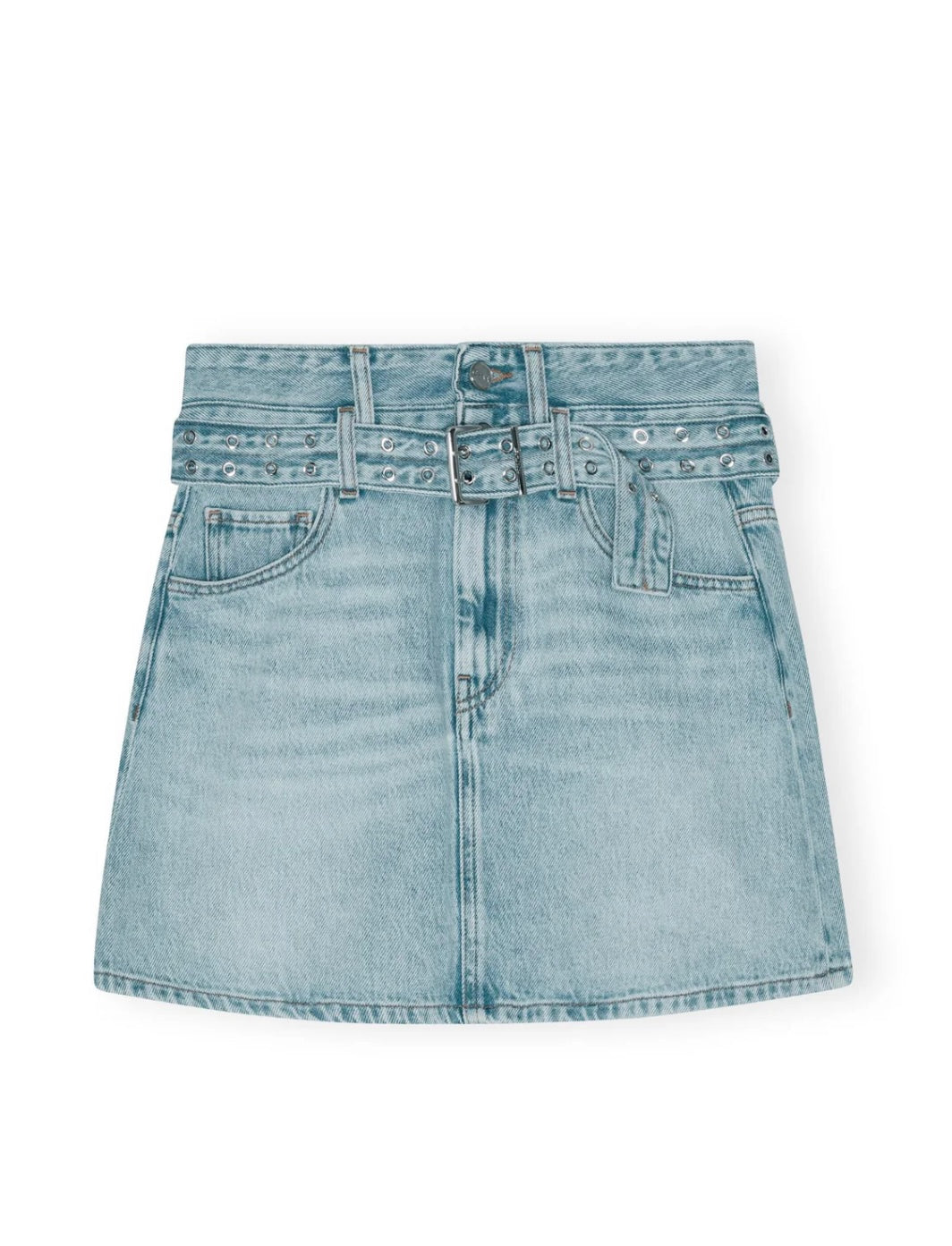 Soft Rigid Denim Mini Skirt, Light Blue Stone