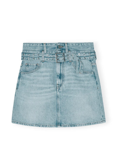 Soft Rigid Denim Mini Skirt, Light Blue Stone