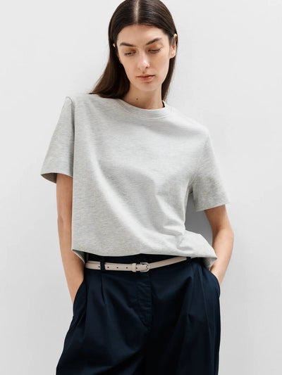 Essential SS Boxy Tee, Light Grey Melange