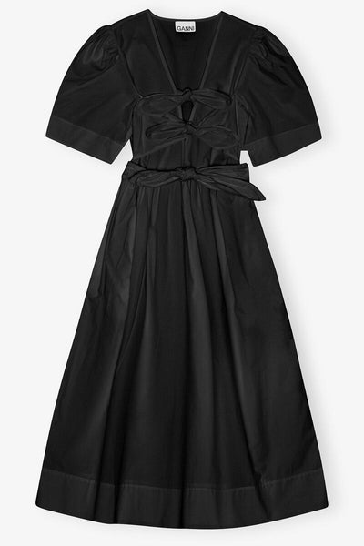 Strech Cotton Tie Strap Midi Dress, Black