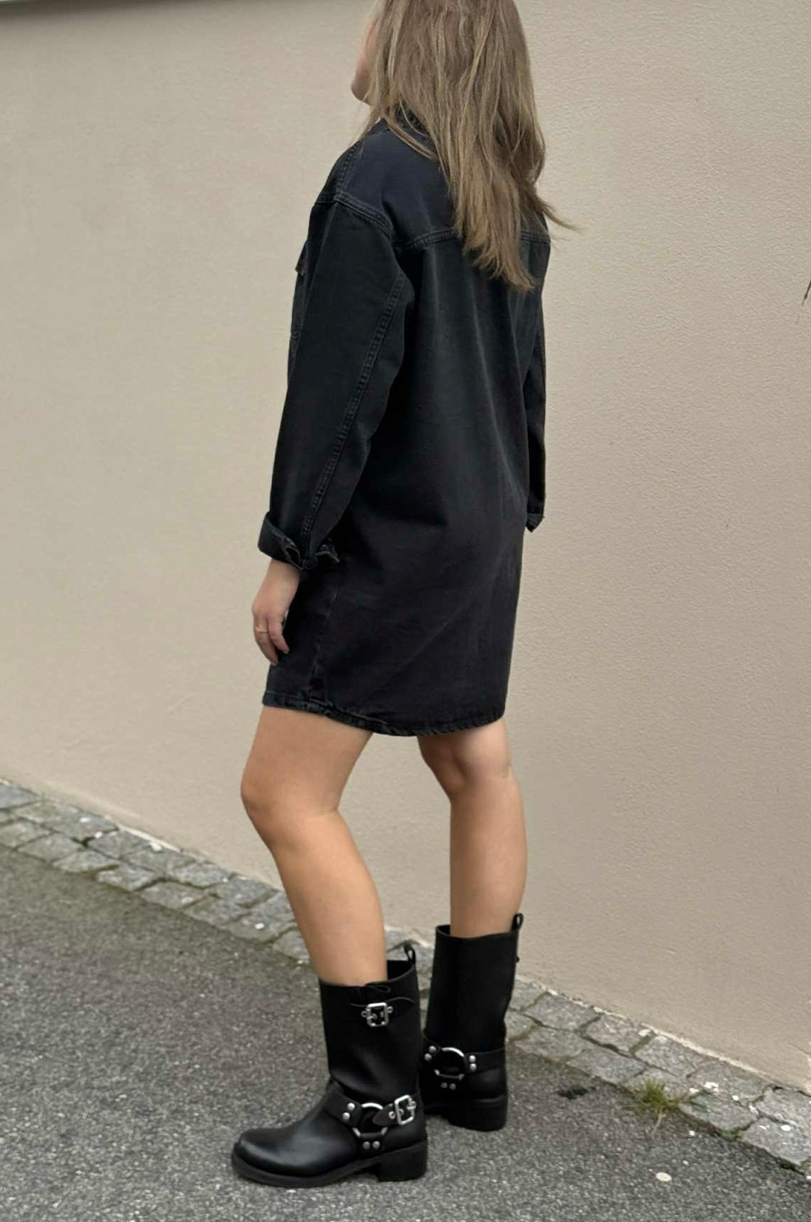 Alva LS Denim Dress, Black Denim