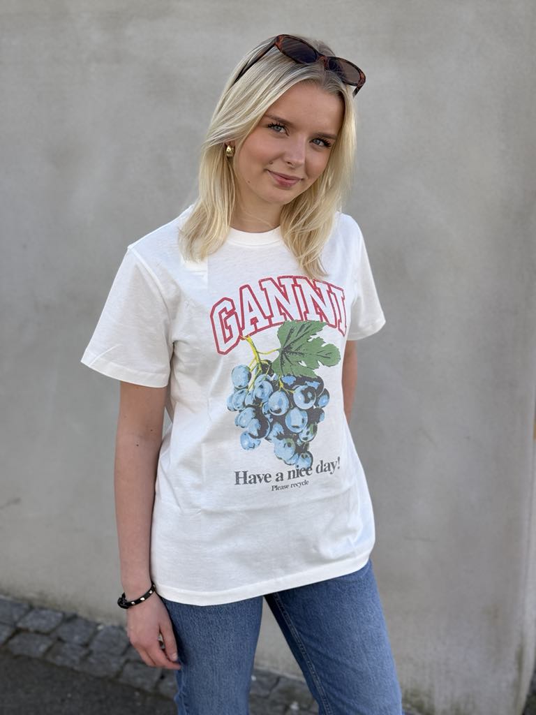 Basic Cotton Jersey Grapes Relaxed T-shirt, Egret