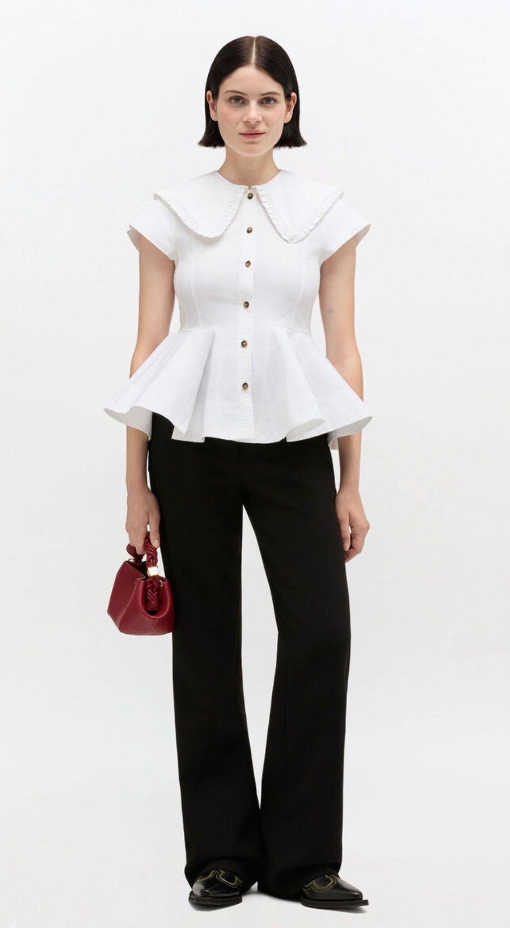Strech Cotton Peter Pan Collar Shirt, Bright White