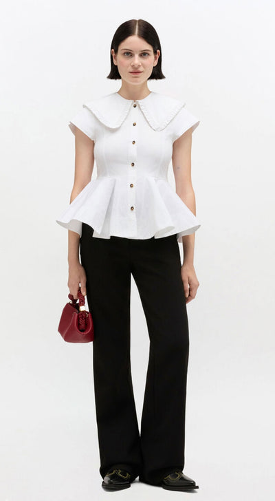 Strech Cotton Peter Pan Collar Shirt, Bright White
