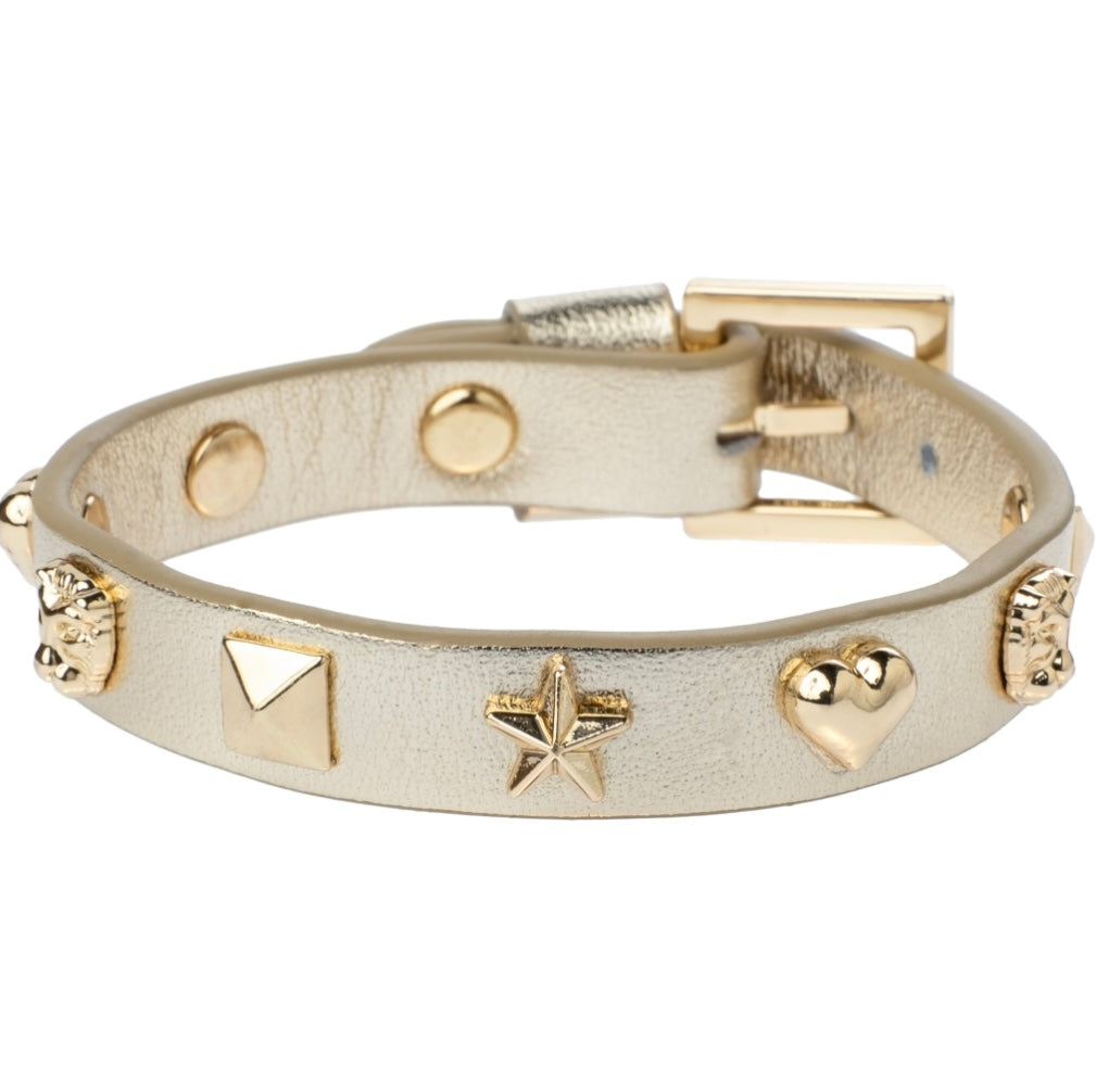 Leather Stud Bracelet, Gold Metallic