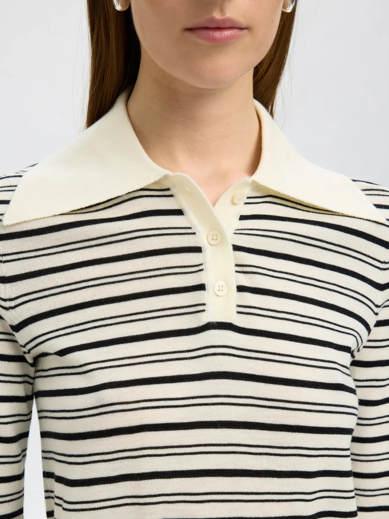 Thea 2/4 Knit Merino Collar Neck , Snow White/Black
