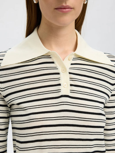 Thea 2/4 Knit Merino Collar Neck , Snow White/Black