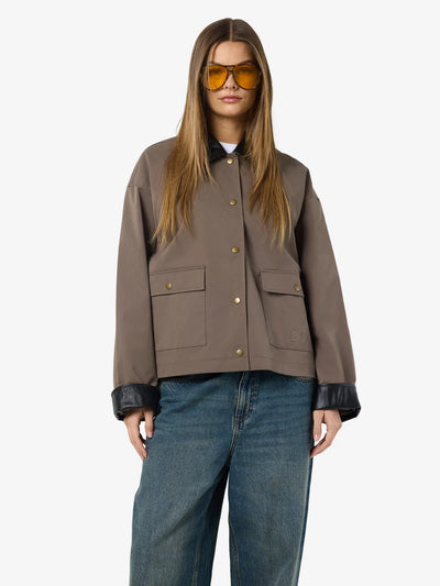 Nora PU Collar Jacket , Morel/Black