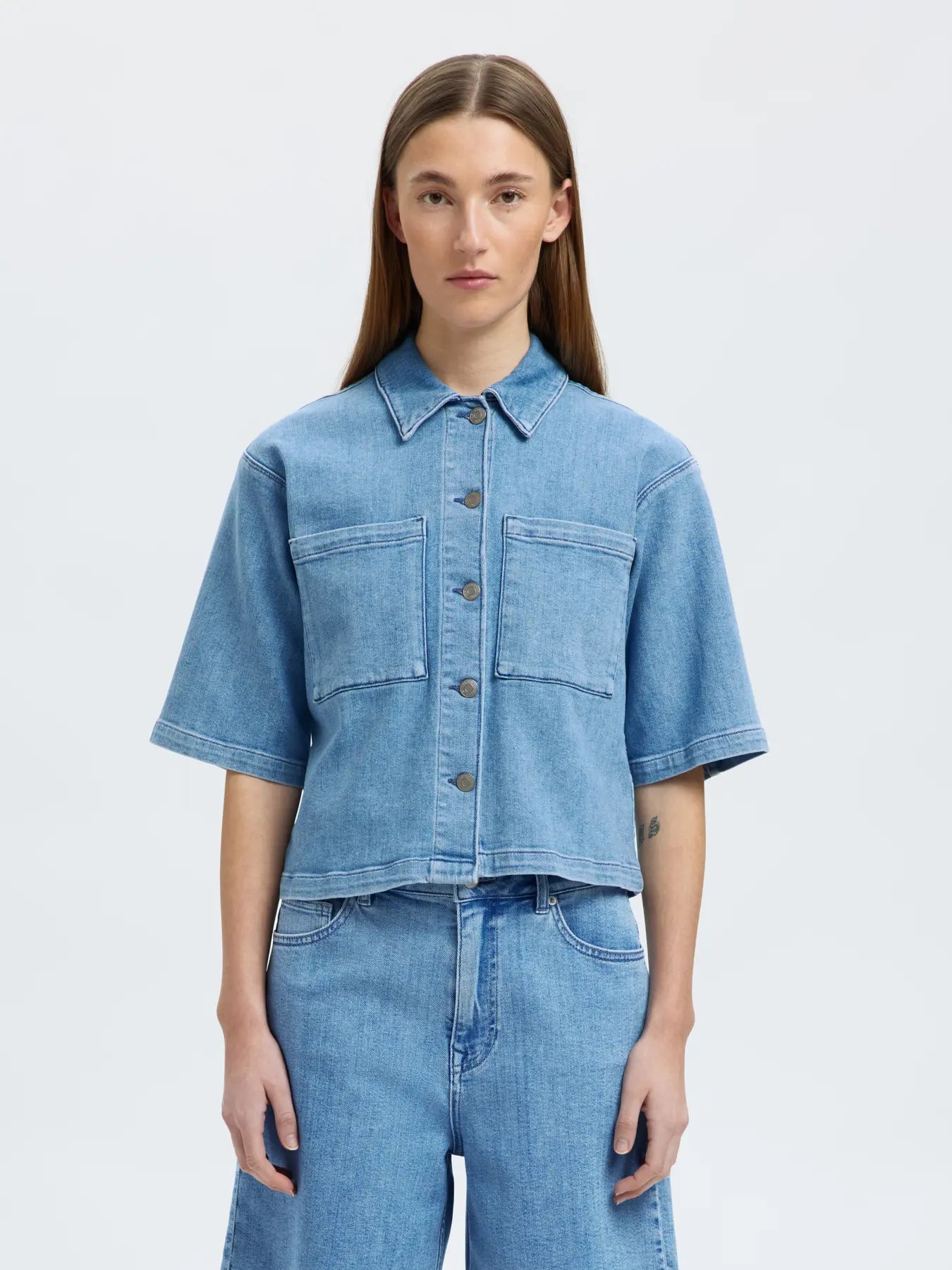 Anya 2/4 Short Denim Jacket, Light Blue Denim