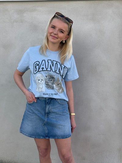 Basic Cotton Jersey Animals Relaxed T-shirt, Chambray Blue