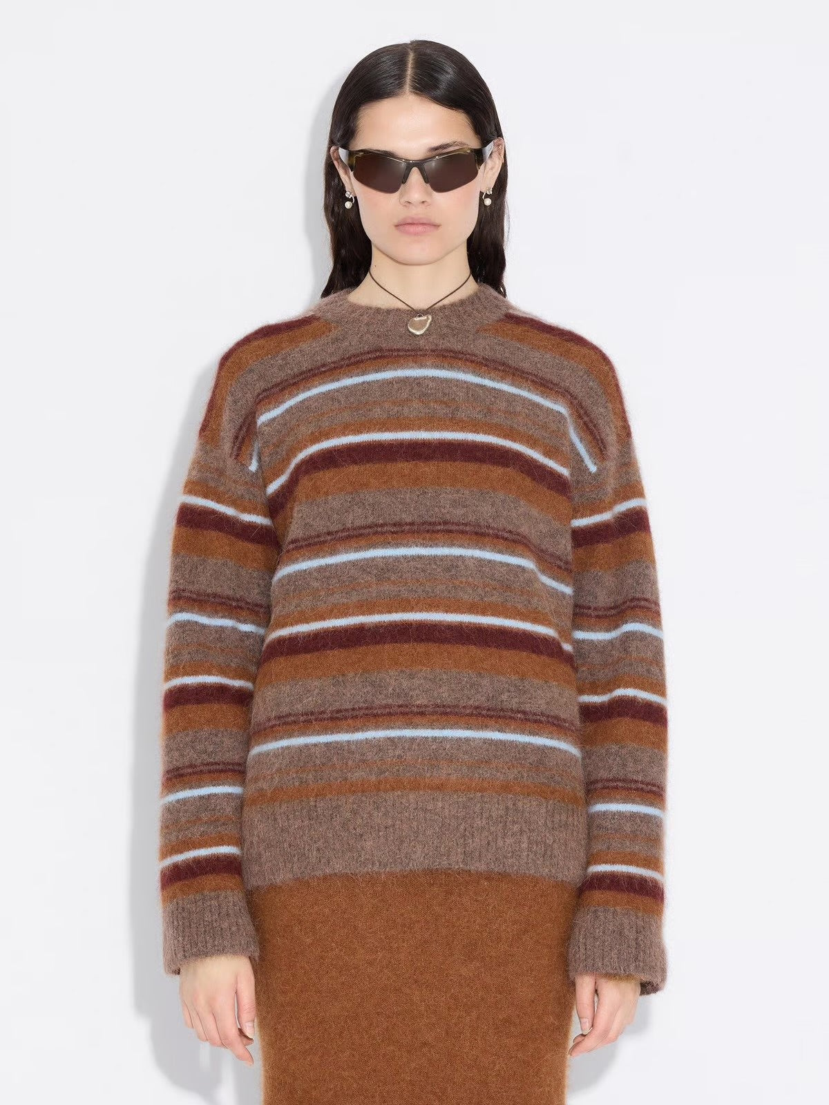 Fluffy Stripe Crew, Brown Stripe