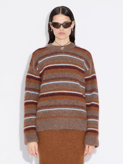 Fluffy Stripe Crew, Brown Stripe