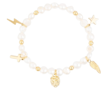 Pearl Bead Bracelet 6mm w/5 charms