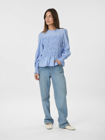 Possa Twist Stripe Blouse, Light Blue