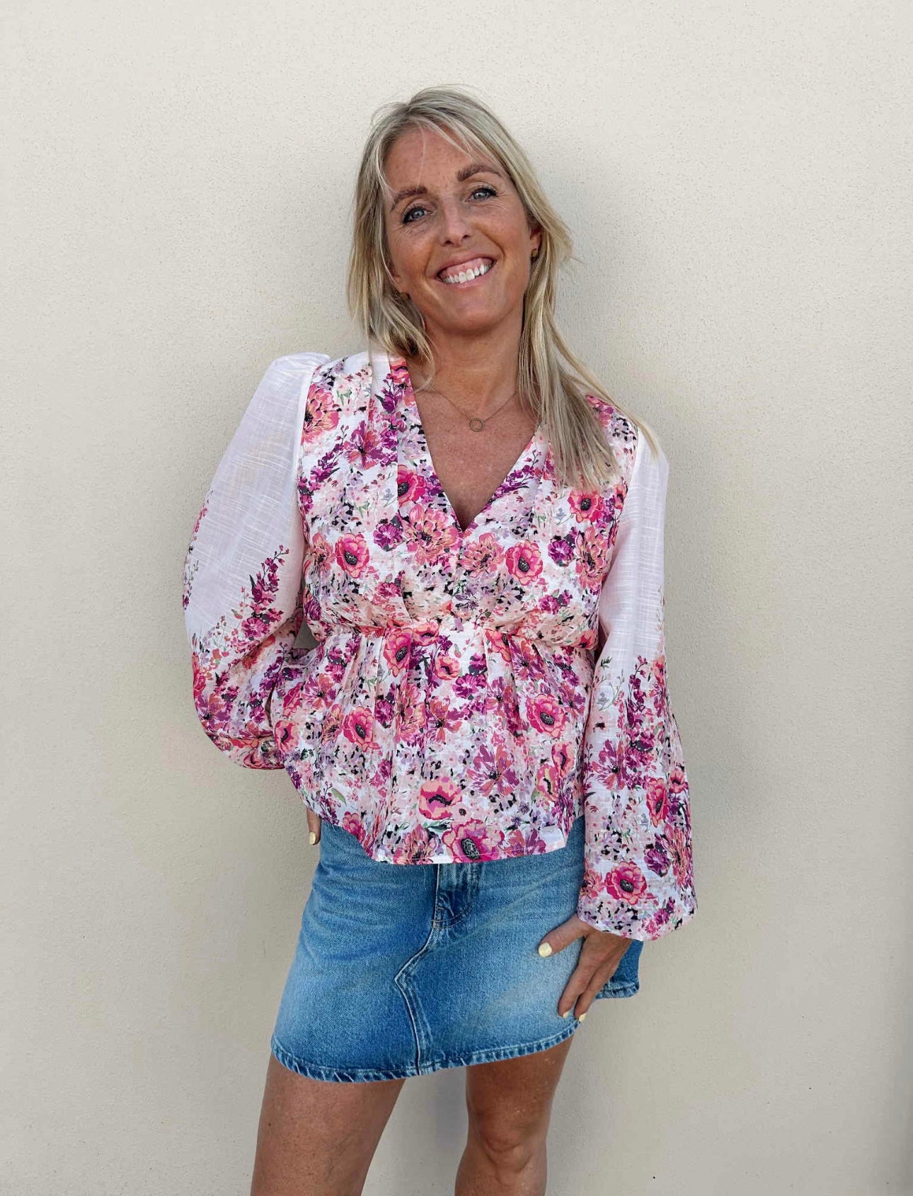 Fie Flower Print Blouse, Rose