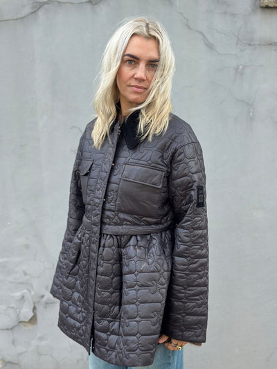 Shiny Quilt Midi Jacket W. Flare, Phantom