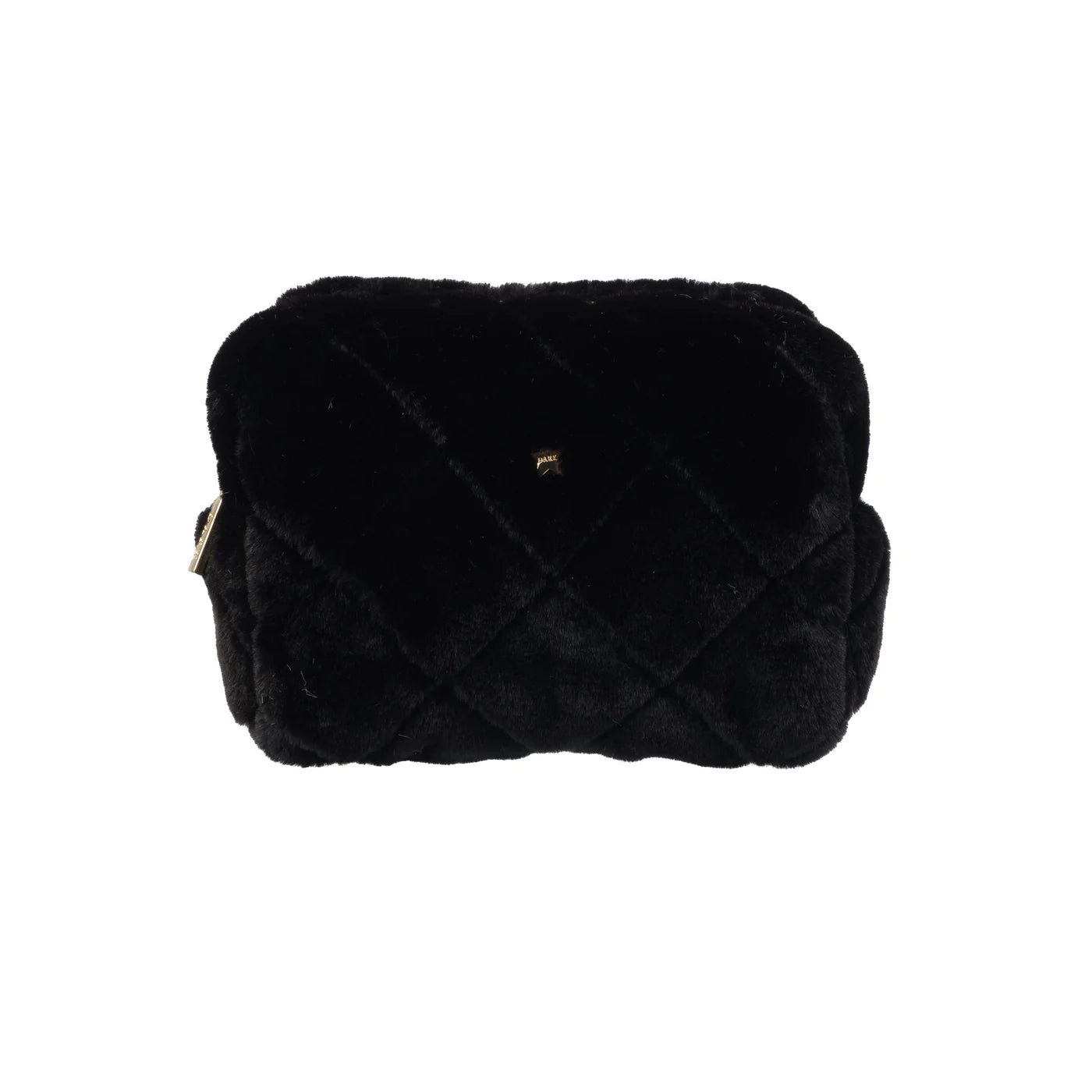 Faux Fur Quilted Make-Up Pouch Small, Black