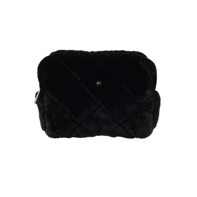 Faux Fur Quilted Make-Up Pouch Small, Black