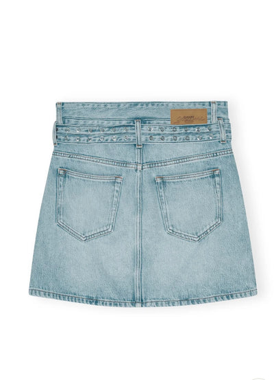 Soft Rigid Denim Mini Skirt, Light Blue Stone