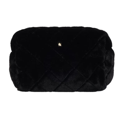 Faux Fur Quilted Make-Up Pouch Large, Black