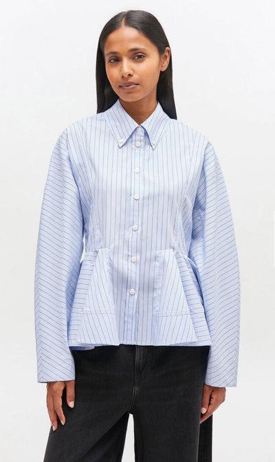 Stripe Cotton Peplum Shirt, Lavender Lustre