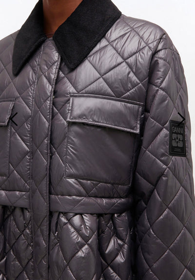 Shiny Quilt Midi Jacket W. Flare, Phantom