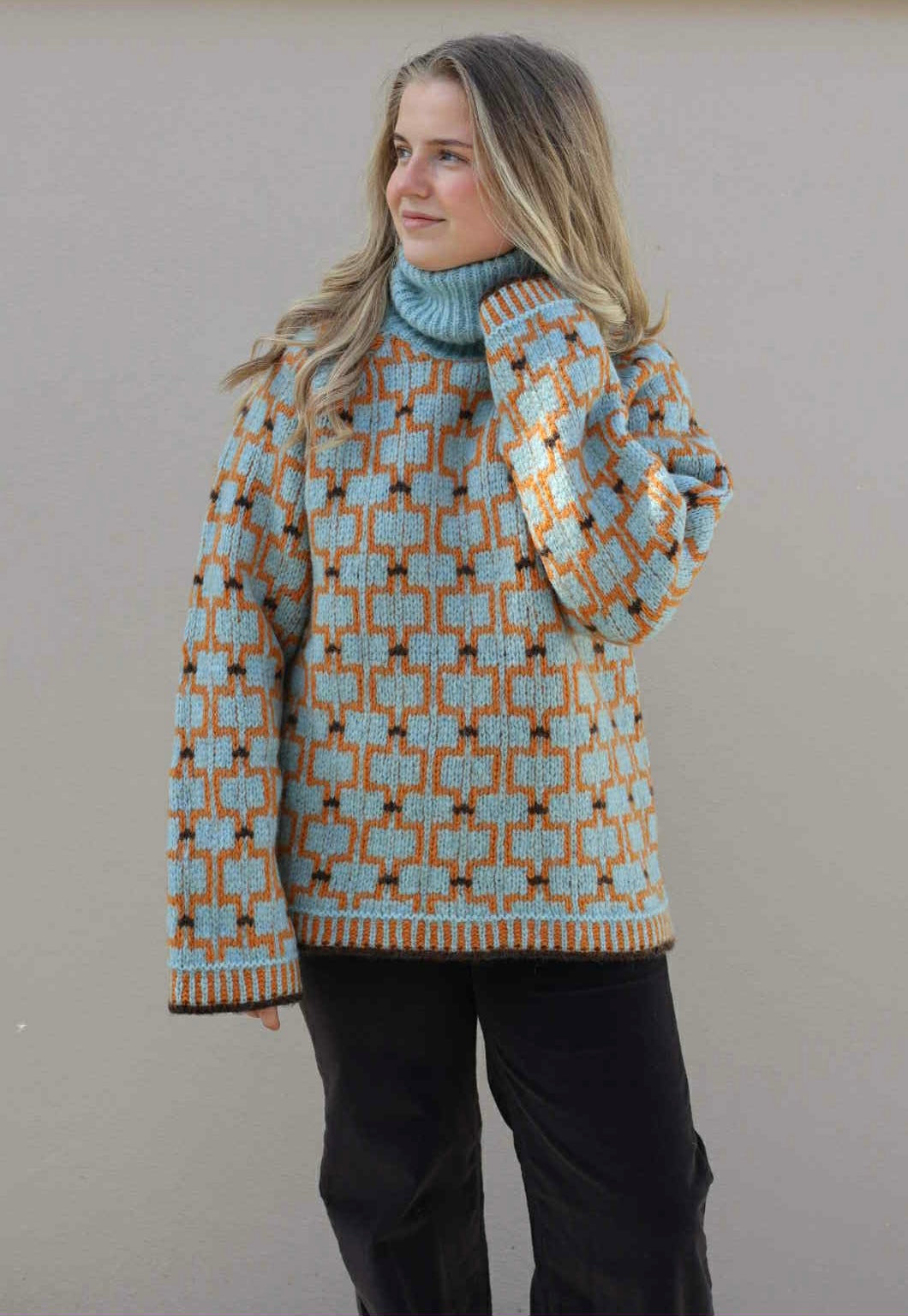 Norwegian Wool Turtleneck, Blue Mix