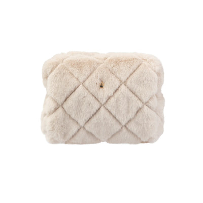 Faux Fur Quilted Make-Up Pouch Small, Sand