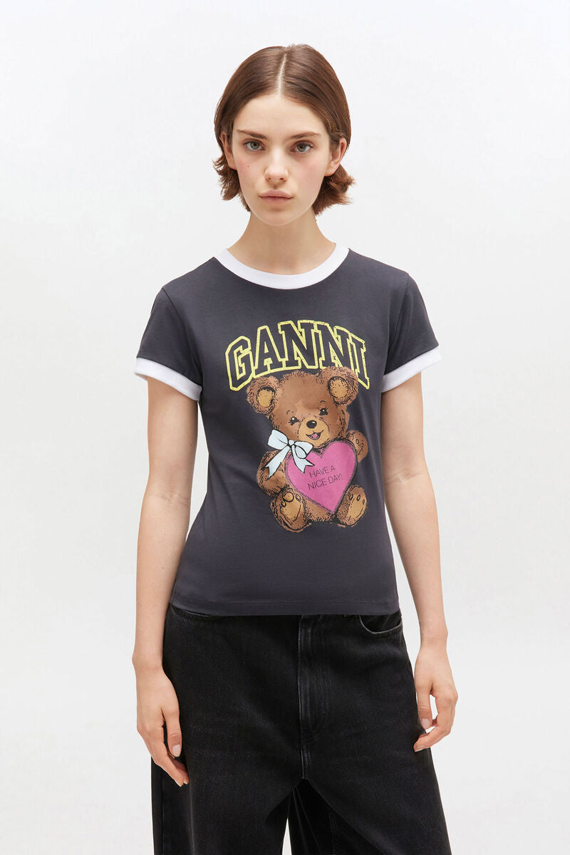 Basic Cotton Jersey Bear Fitted T-Shirt, Phantom