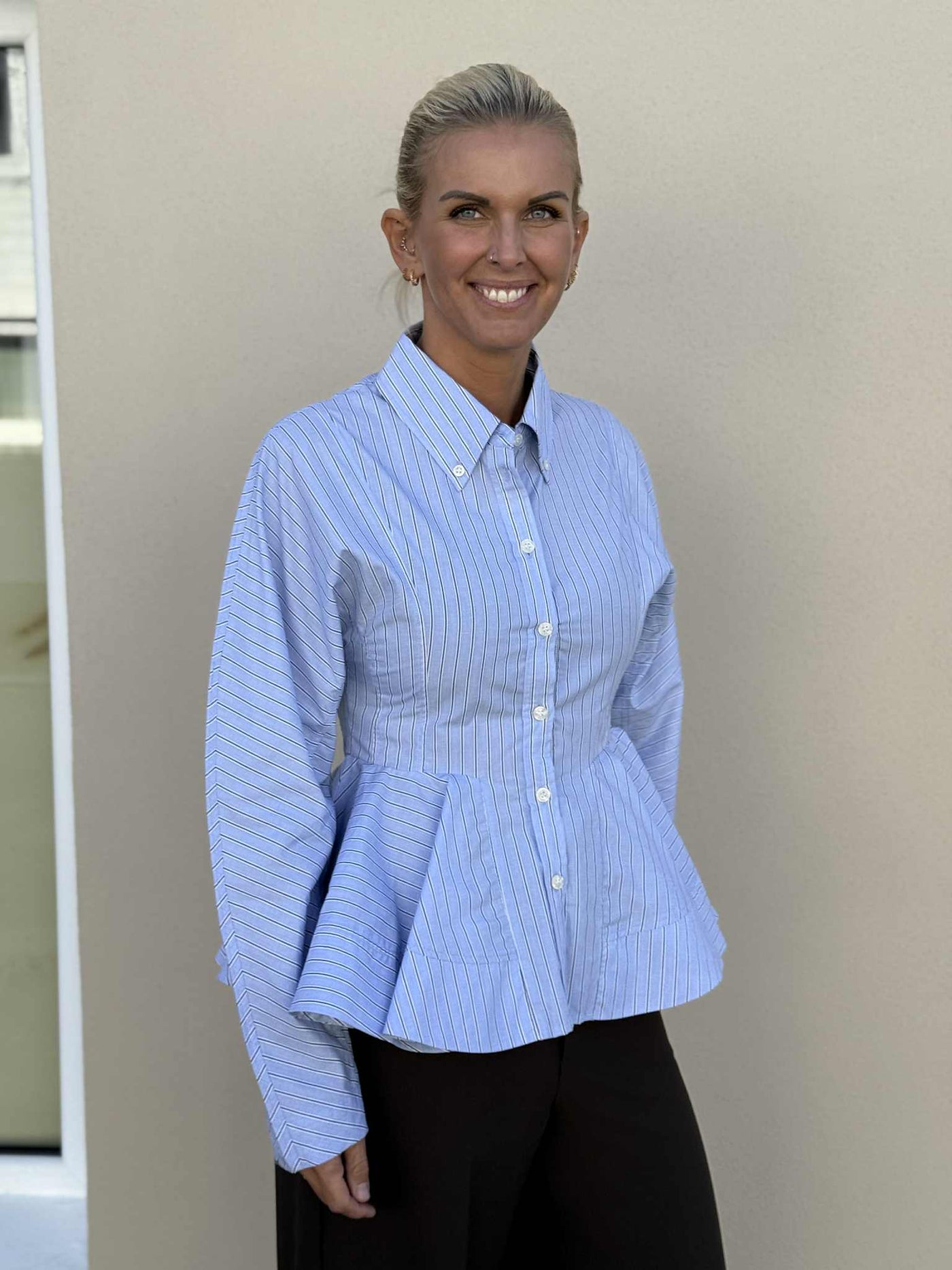 Stripe Cotton Peplum Shirt, Lavender Lustre