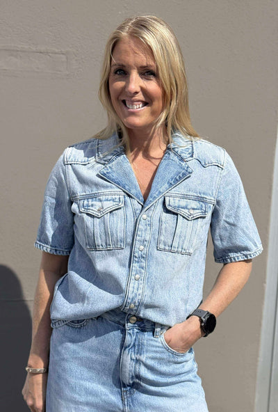 Soft Regid Denim Shirt, Light Blue Stone