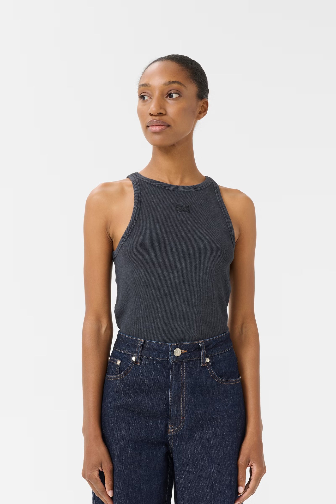 Drew Washed Logo Tank, Grey Washed
