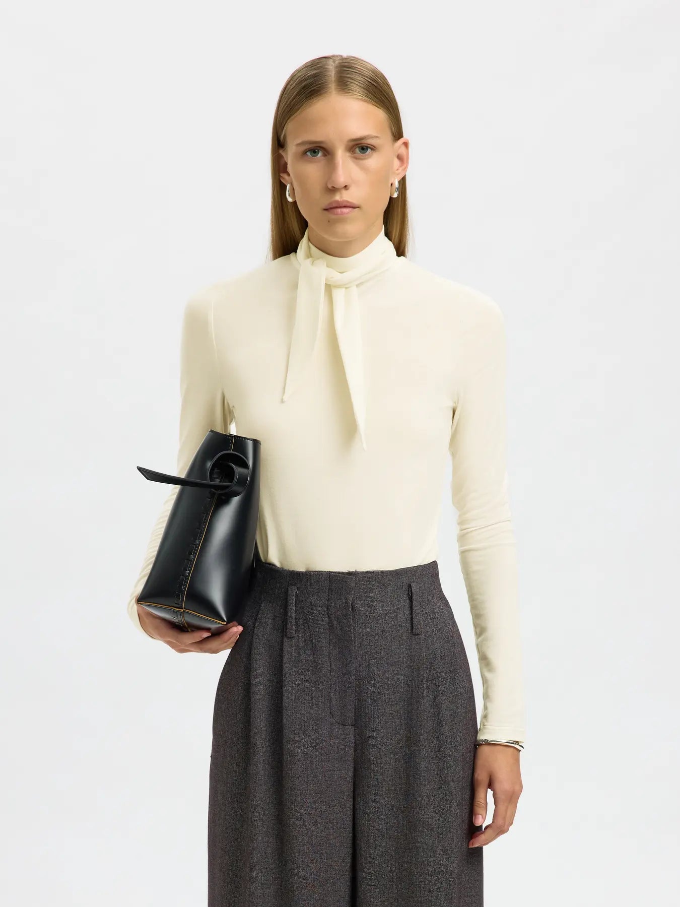 Lina Lano LS High Neck Top, Egret