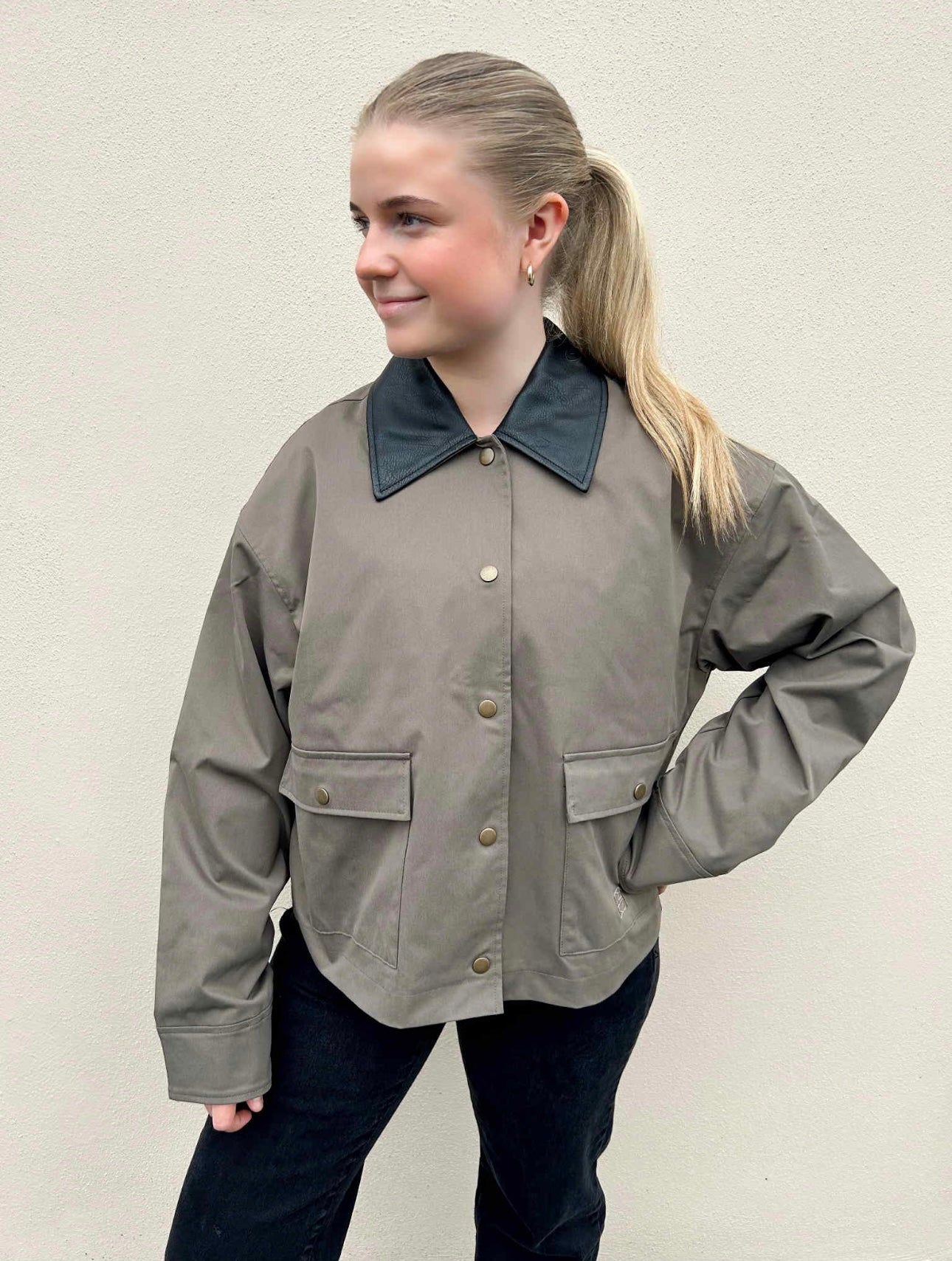 Nora PU Collar Jacket , Morel/Black
