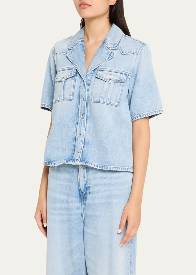 Soft Regid Denim Shirt, Light Blue Stone