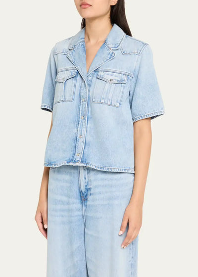 Soft Regid Denim Shirt, Light Blue Stone
