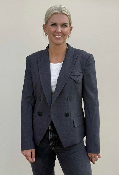 Tailor Double Breasted Short Blazer, Grey