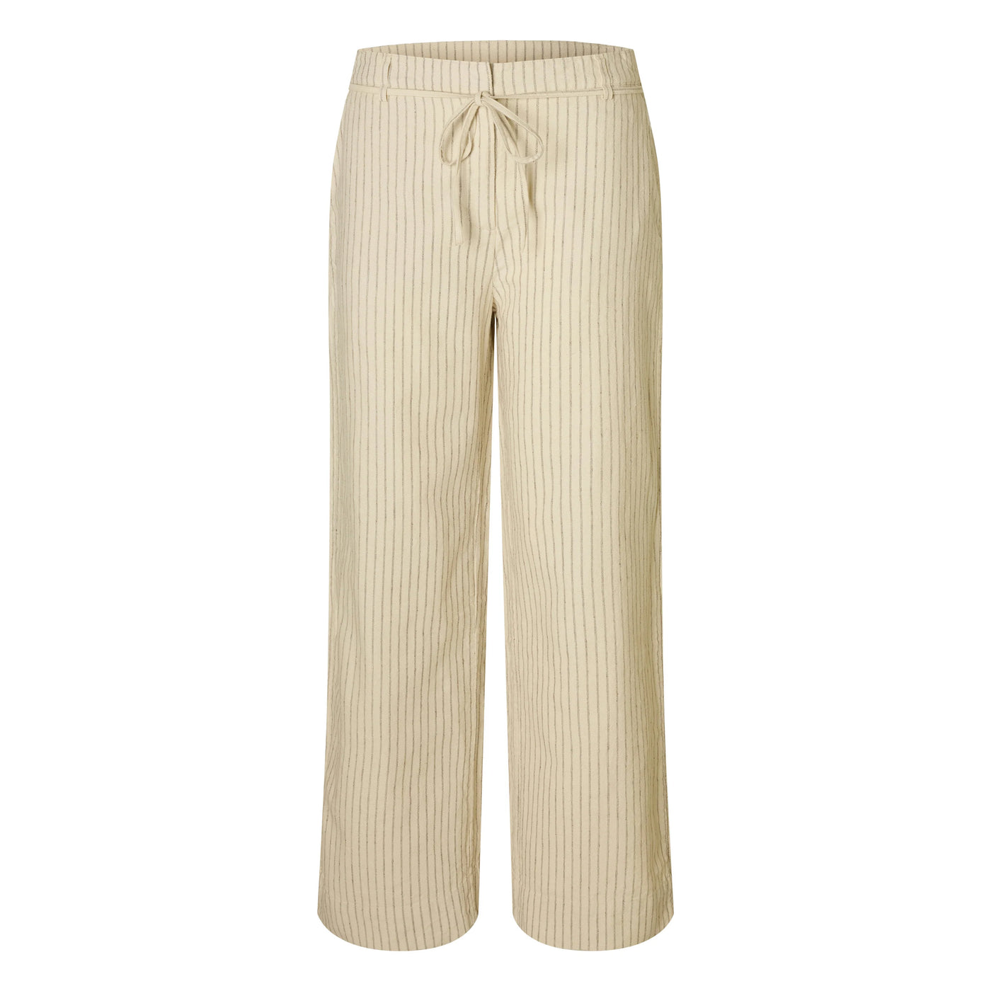 Johanne HW Striped Belted Long Pants, Birch/Chestnut