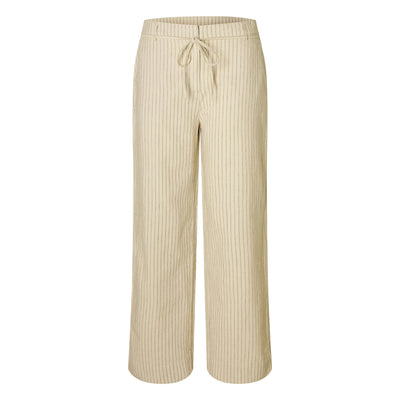 Johanne HW Striped Belted Long Pants, Birch/Chestnut