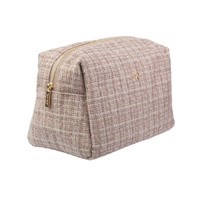 Tweed Make-Up Pouch Large, Warm Taupe
