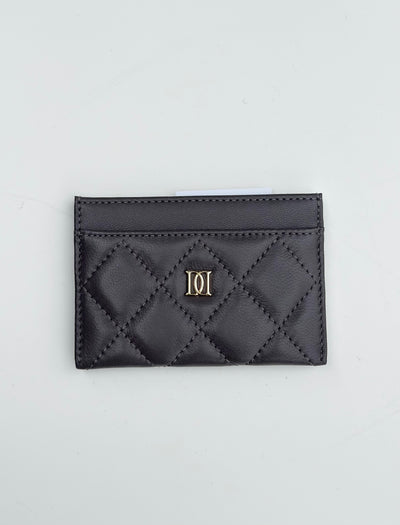 Leather Quilted Card Holder, Chocolate Brown