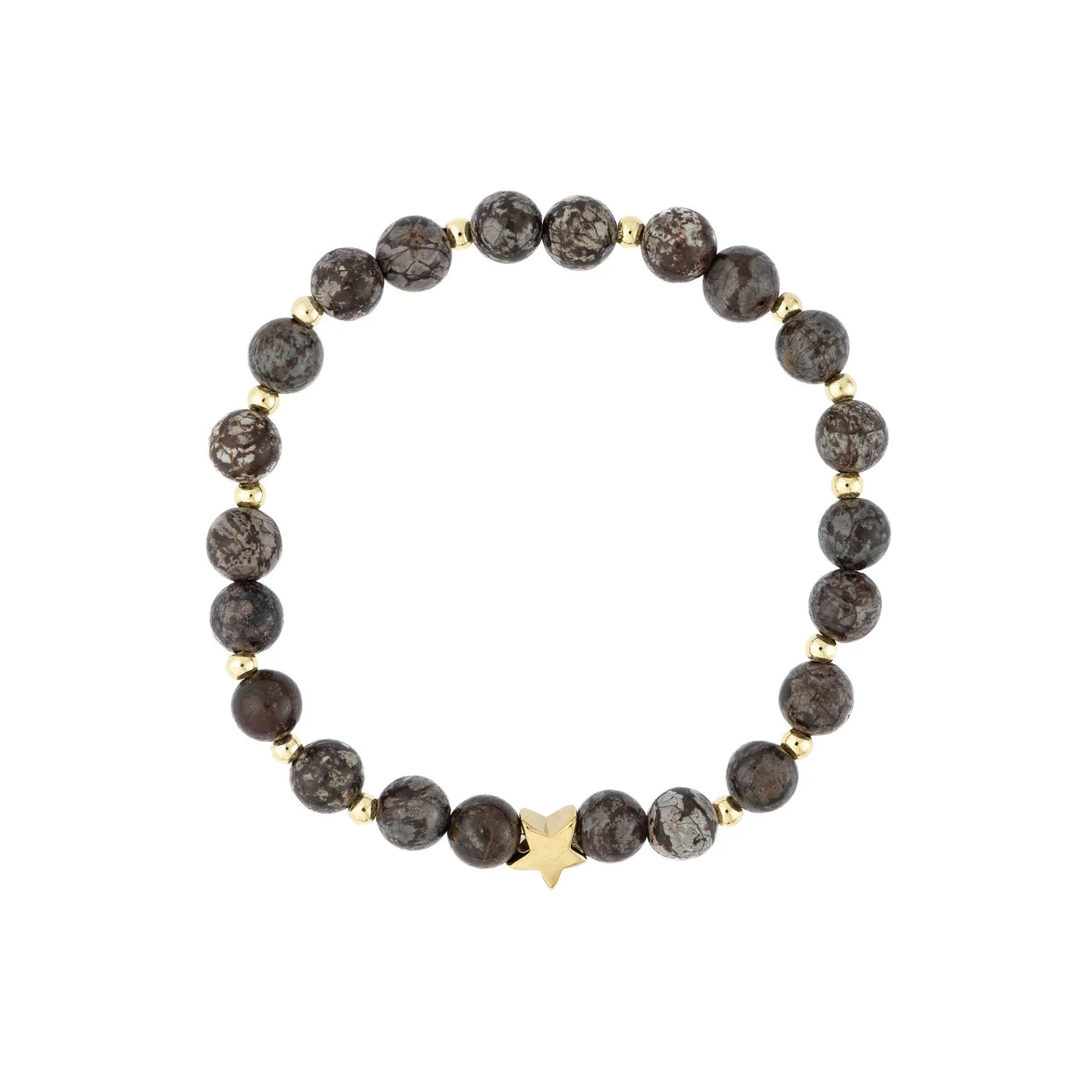 Stone Bead Bracelet 6mm w/Gold Beads, Chocolate Brown