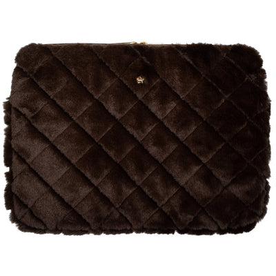 Faux Fur Quilted Mac Cover, Chocolate Brown