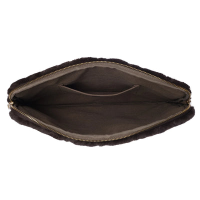 Faux Fur Quilted Mac Cover, Chocolate Brown